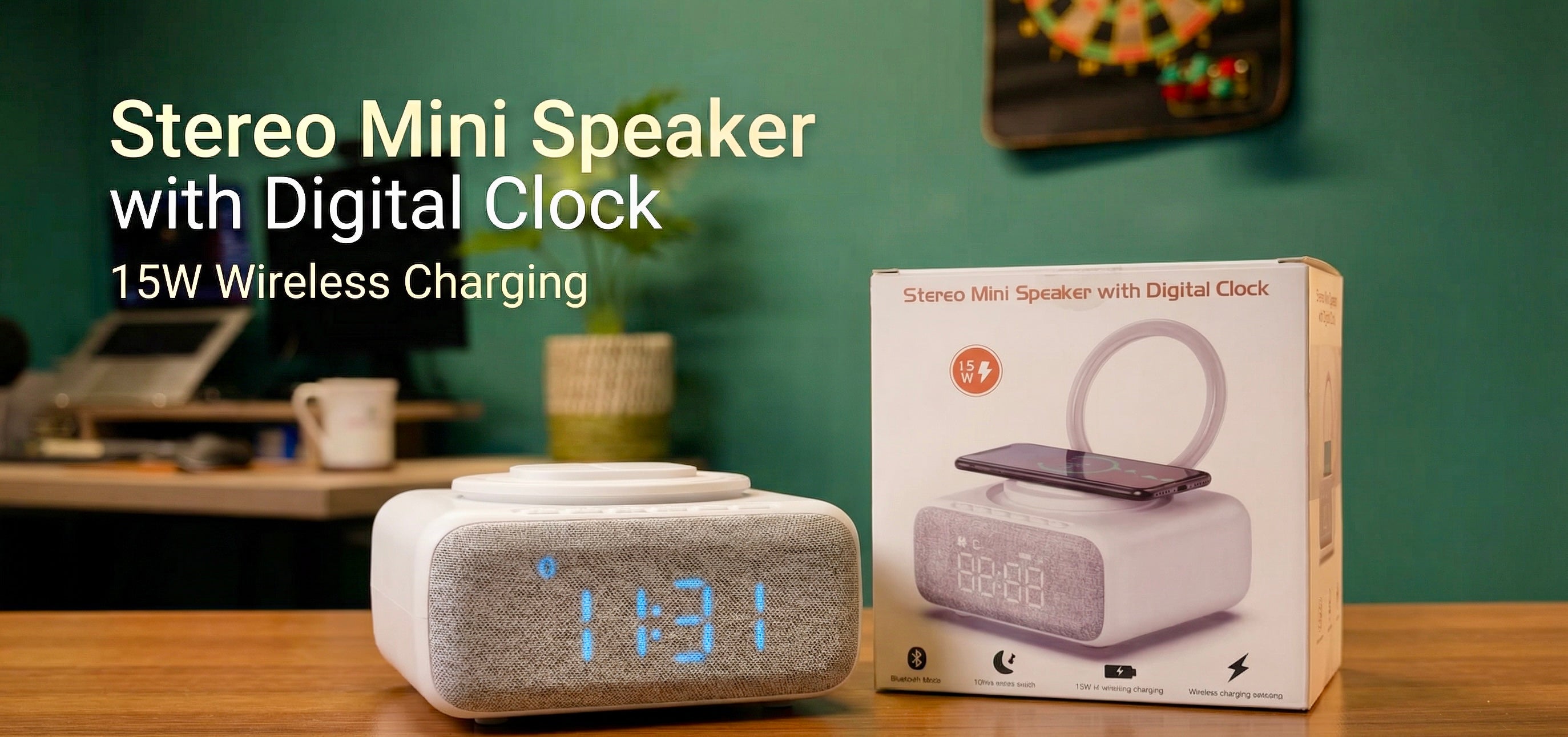Stereo Mini Speaker with Digital Clock