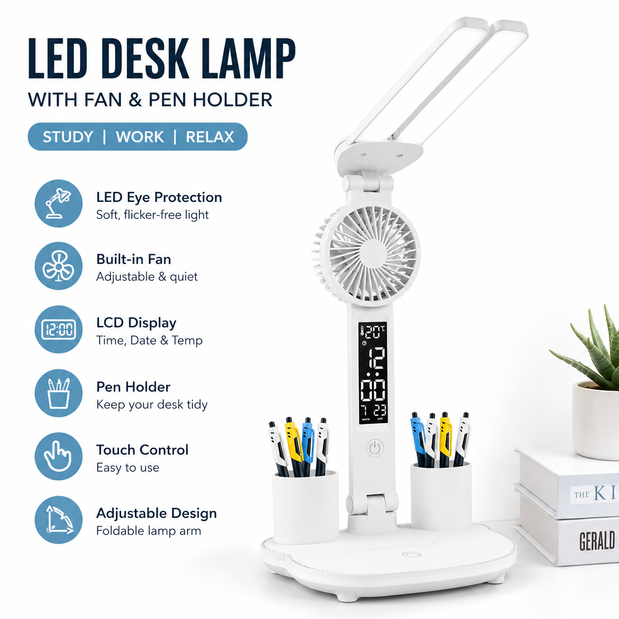 🌟 Multifunctional LED Desk Lamp with Fan & Digital Display